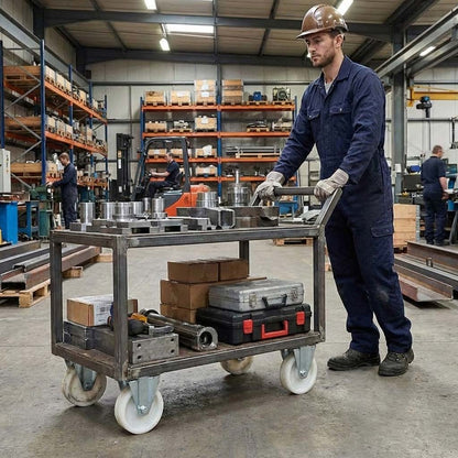 Dark Gray 200mm Pressed Steel Fixed Castor with White Nylon Wheel, 4-Hole Top Plate - 230kg Load Capacity