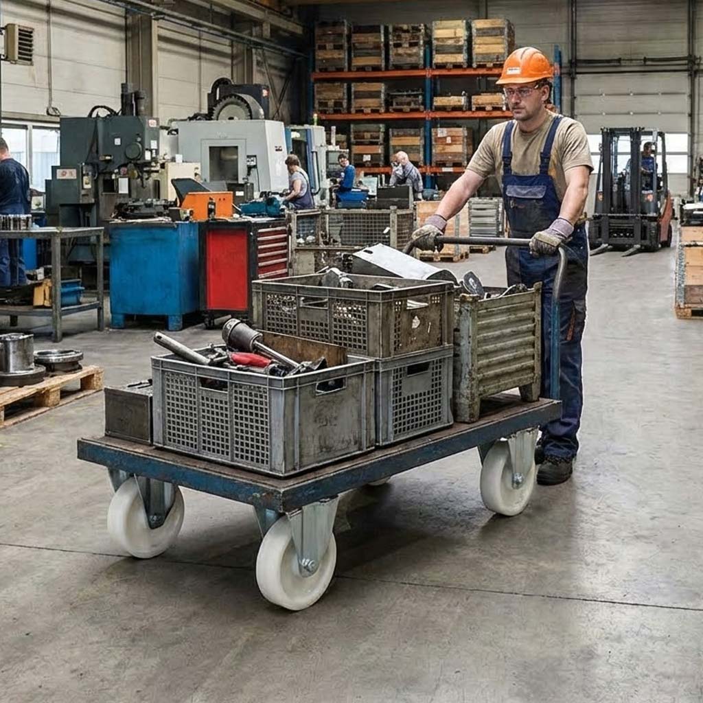 Gray 200mm Pressed Steel Fixed Castor with White Nylon Wheel, 4-Hole Top Plate - 230kg Load Capacity