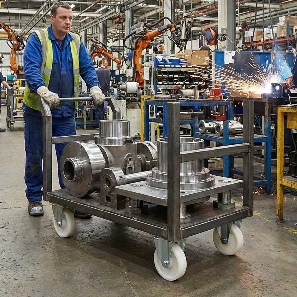 Dim Gray 200mm Pressed Steel Fixed Castor with White Nylon Wheel, 4-Hole Top Plate - 230kg Load Capacity