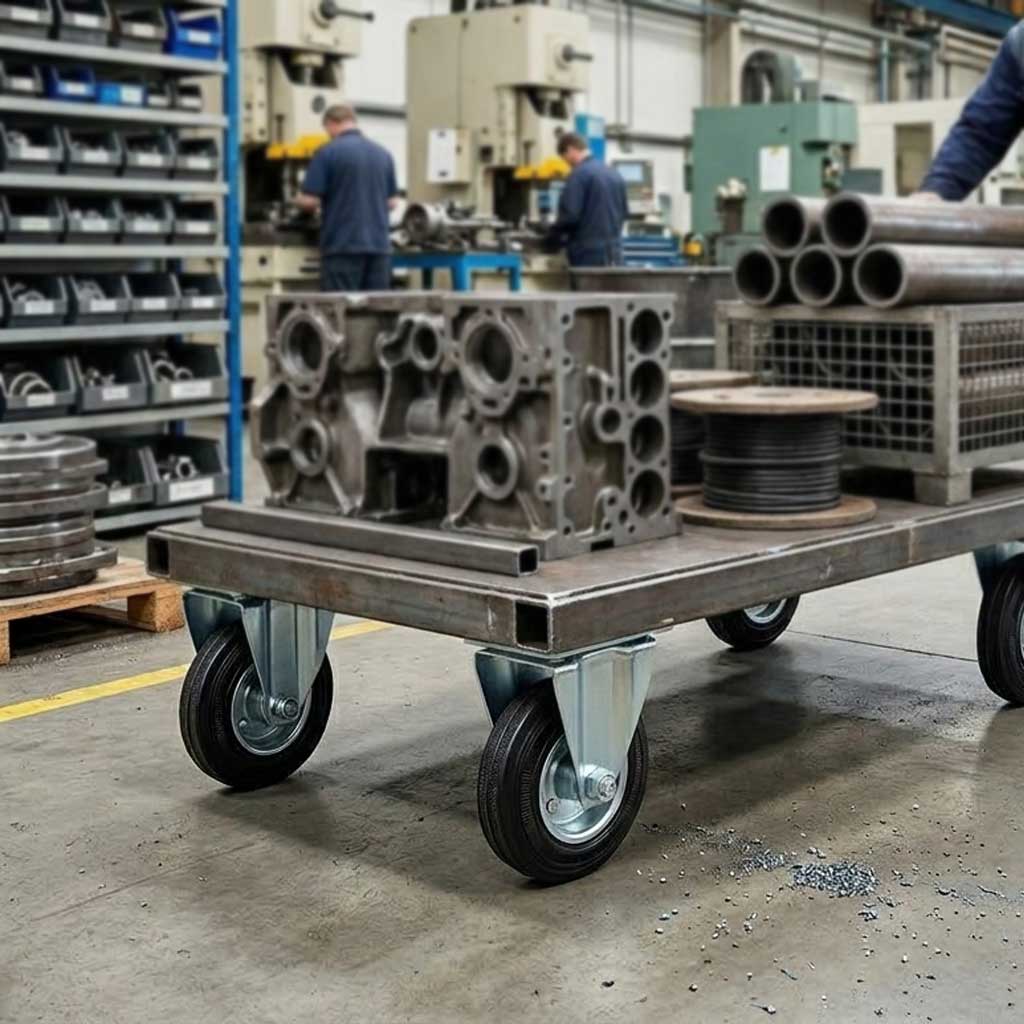 200mm Pressed Steel Fixed Castor Wheel - Black Rubber on Pressed Steel - 180kg Load Capacity