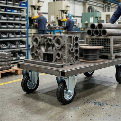 200mm Pressed Steel Fixed Castor Wheel - Black Rubber on Pressed Steel - 180kg Load Capacity