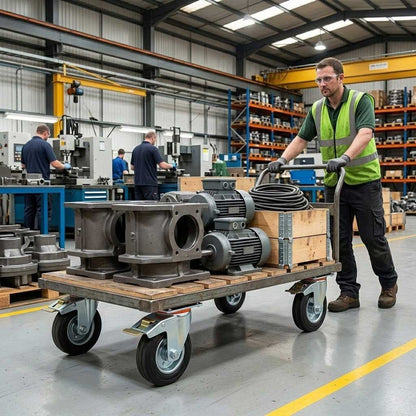 200mm Pressed Steel Swivel Castor Wheel with Directional Brake & Top Plate - Black Rubber - 180kg Load