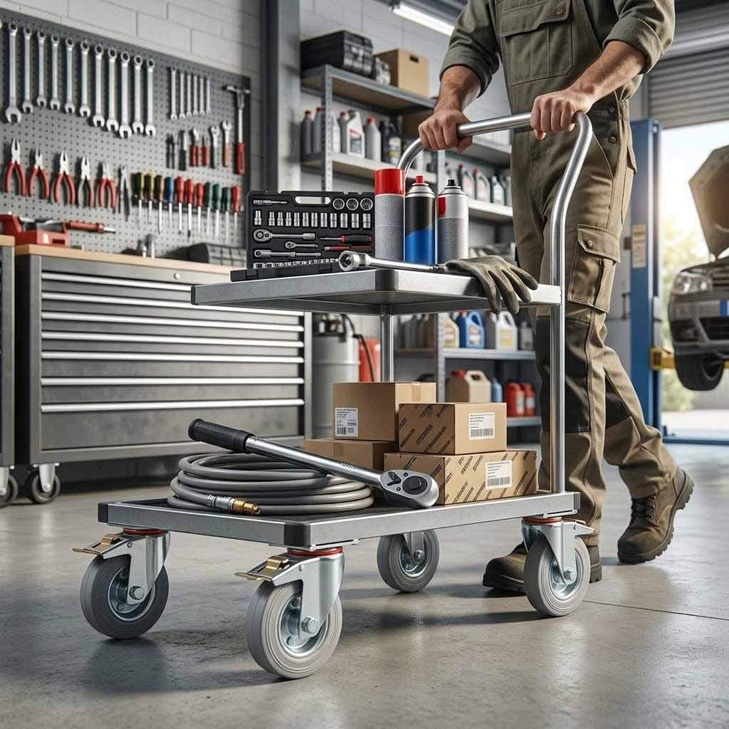 200mm Swivel Castor Wheel with Directional Brake - Grey Rubber - 4-Hole Top Plate, 180kg Load Capacity