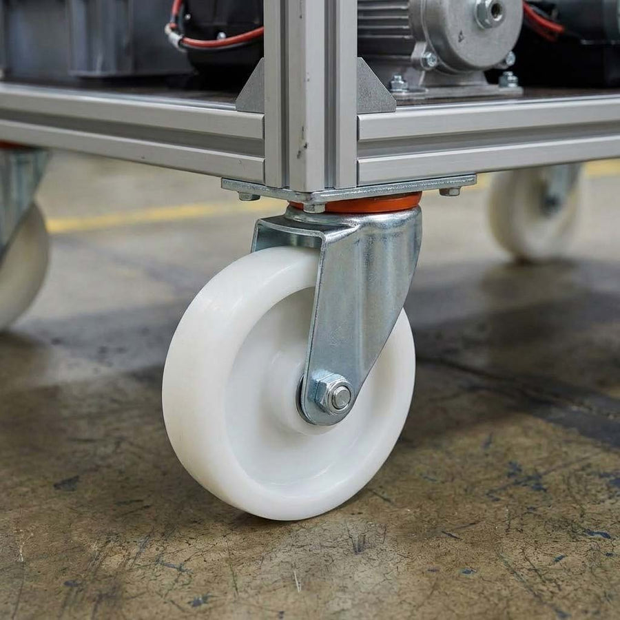 Light Slate Gray 125mm Pressed Steel Swivel Castor Wheel with 4 Hole Top Plate & White Nylon Wheel - 160kg Load Capacity