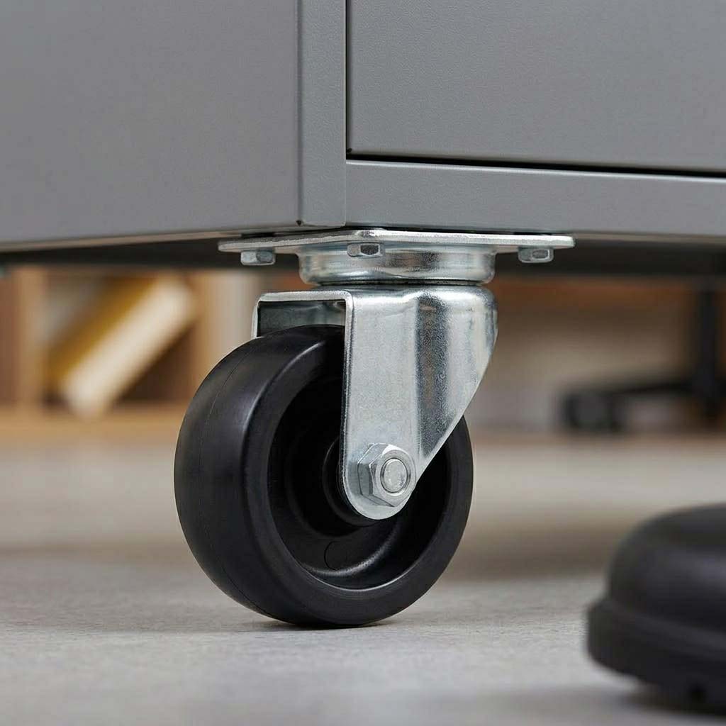 Light Slate Gray 50mm Pressed Steel Swivel Castor Wheel - Black Polypropylene & 4-Hole Top Plate - 65kg Max Load