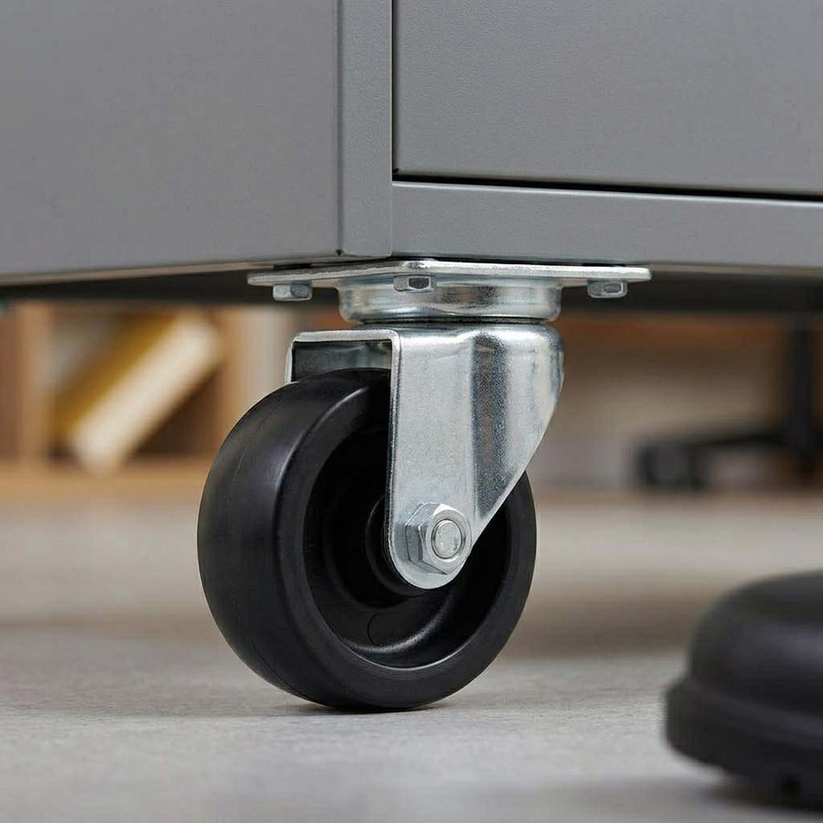 Light Slate Gray 50mm Pressed Steel Swivel Castor Wheel - Black Polypropylene & 4-Hole Top Plate - 65kg Max Load