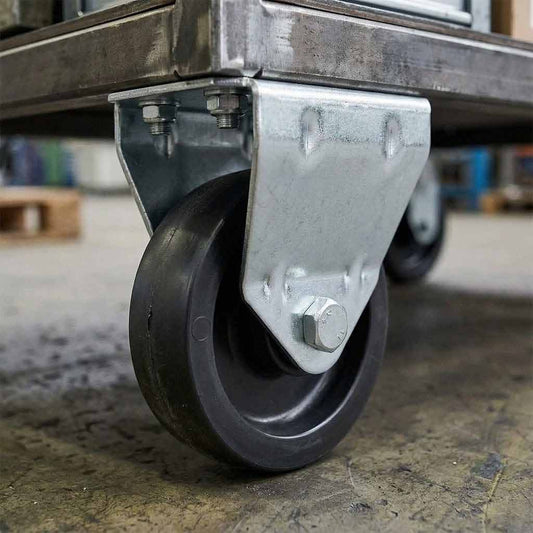 Dark Slate Gray 50mm Pressed Steel Small Fixed Castor Wheel - Black Polypropylene Wheel & 4-Bolt-Hole - 65kg Max Load