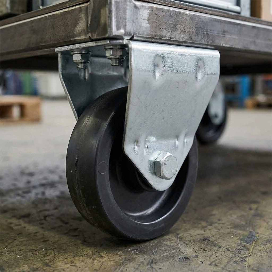 Dark Slate Gray 50mm Pressed Steel Small Fixed Castor Wheel - Black Polypropylene Wheel & 4-Bolt-Hole - 65kg Max Load