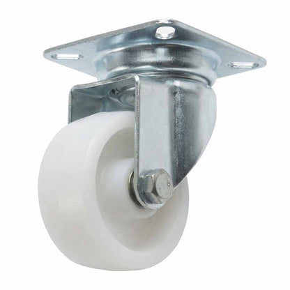 White Smoke 50mm Pressed Steel Swivel Castor Wheel - White Nylon Wheel & 4-Hole Top Plate - 65kg Max Load