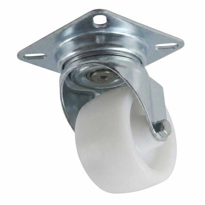 White Smoke 50mm Pressed Steel Swivel Castor Wheel - White Nylon Wheel & 4-Hole Top Plate - 65kg Max Load