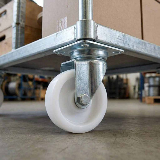 Rosy Brown 50mm Pressed Steel Swivel Castor Wheel - White Nylon Wheel & 4-Hole Top Plate - 65kg Max Load