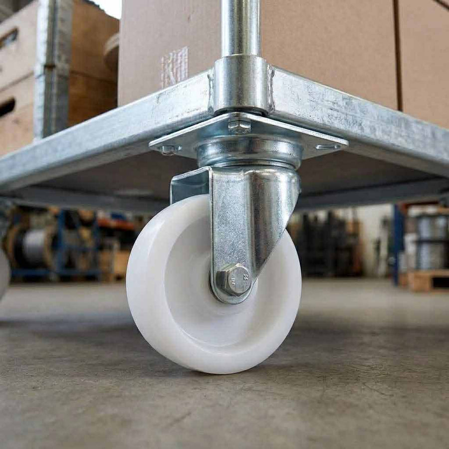 Rosy Brown 50mm Pressed Steel Swivel Castor Wheel - White Nylon Wheel & 4-Hole Top Plate - 65kg Max Load