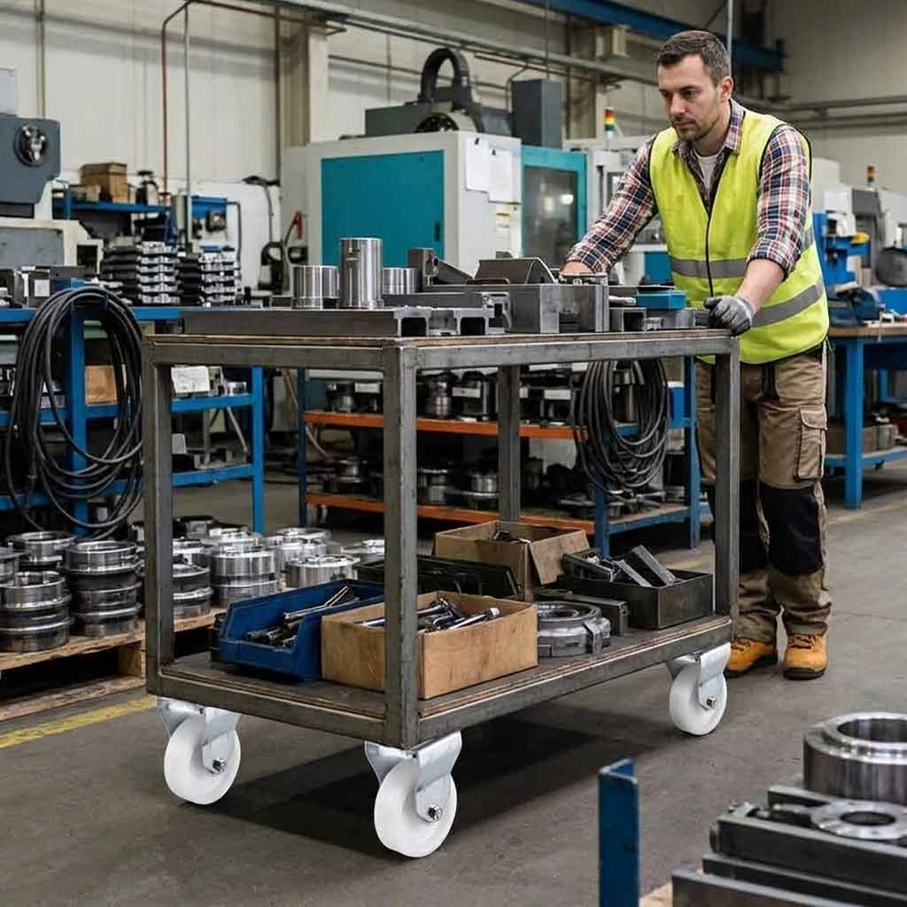 Dark Slate Gray 50mm Pressed Steel Fixed Castor Wheel - White Nylon Wheel & 4-Bolt-Hole - 65kg Load Capacity