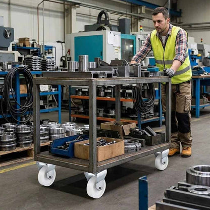Dark Slate Gray 50mm Pressed Steel Fixed Castor Wheel - White Nylon Wheel & 4-Bolt-Hole - 65kg Load Capacity