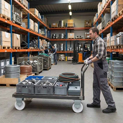Dark Gray 50mm Pressed Steel Fixed Castor Wheel - White Nylon Wheel & 4-Bolt-Hole - 65kg Load Capacity