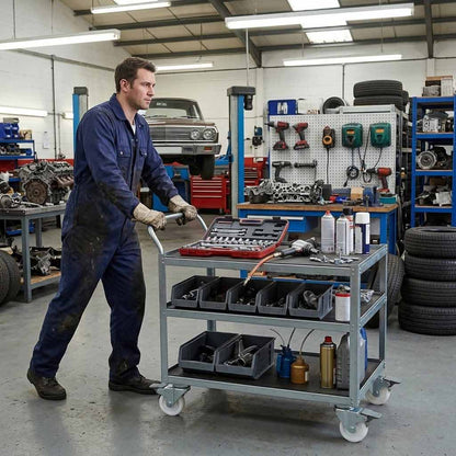 Light Slate Gray 50mm Pressed Steel Swivel Castor Wheel with Brake - White Nylon Wheel & 4-Hole Top Plate - 65kg Load