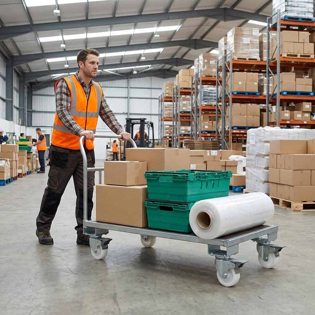 Gray 50mm Pressed Steel Swivel Castor Wheel with Brake - White Nylon Wheel & 4-Hole Top Plate - 65kg Load