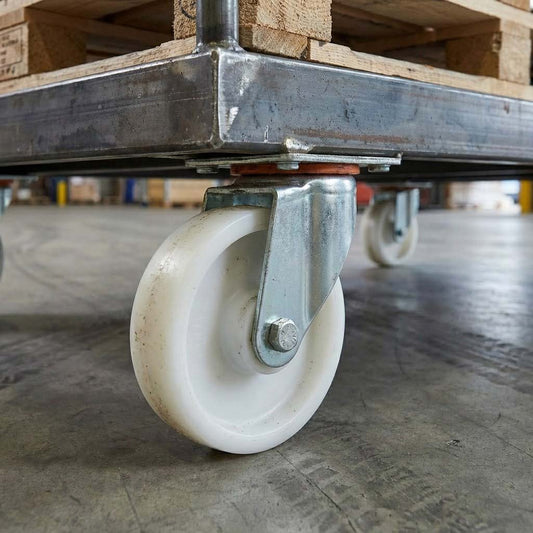 Dim Gray 150mm Pressed Steel Swivel Castor Wheel with 4 Hole Top Plate & White Nylon Wheel - 180kg Load Capacity