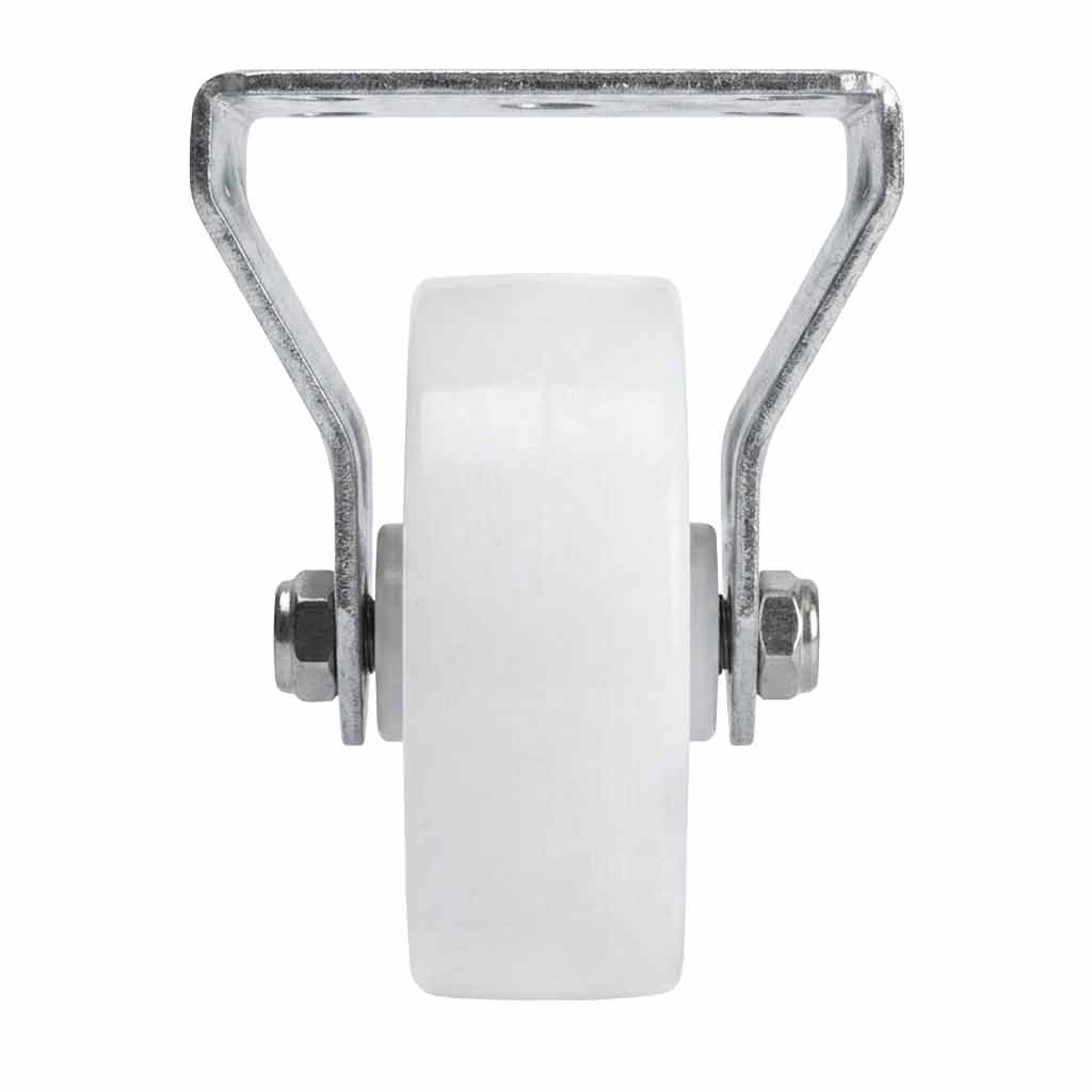 White Smoke 75mm Pressed Steel Fixed Castor Wheel - White Nylon Wheel & 4-Bolt-Hole - 75kg Load Capacity