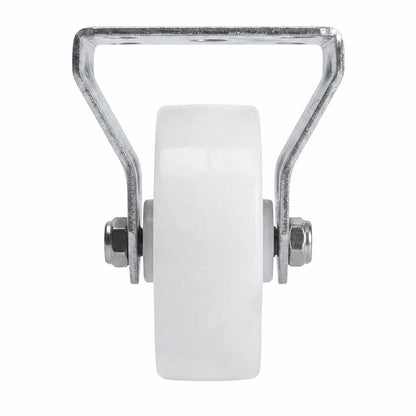 White Smoke 75mm Pressed Steel Fixed Castor Wheel - White Nylon Wheel & 4-Bolt-Hole - 75kg Load Capacity