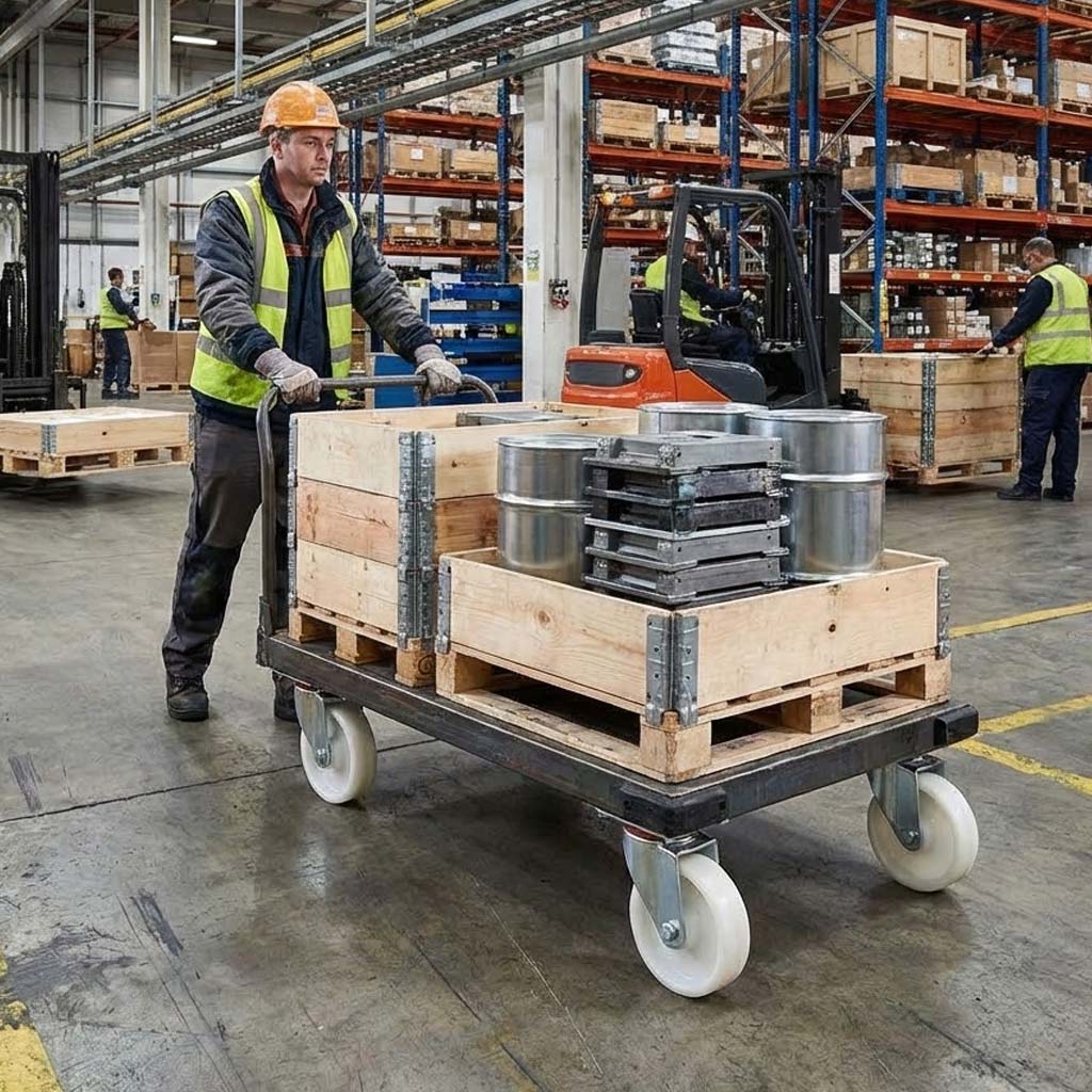 Slate Gray 200mm Pressed Steel Swivel Castor Wheel with 4 Hole Top Plate & White Nylon Wheel - 230kg Load Capacity