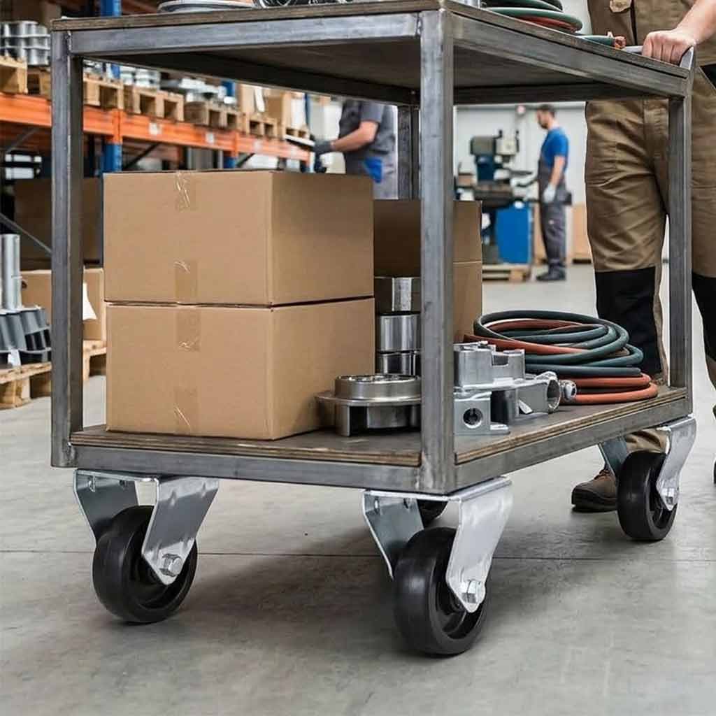 Gray 75mm Pressed Steel Fixed Castor Wheel - Black Polypropylene Wheel & 4-Bolt-Hole - 75kg Max Load
