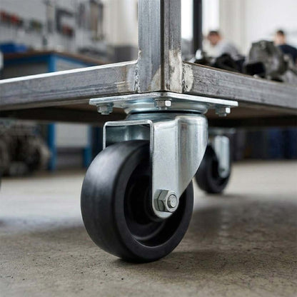 Black 75mm Pressed Steel Swivel Castor Wheel - Black Polypropylene & 4-Hole Top Plate - 75kg Max Load