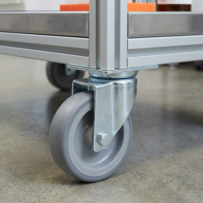 Dark Sea Green 80mm Zinc Plated Swivel Retail Castor Wheel - Grey Rubber, 4-Hole Top Plate - 50kg Load Capacity