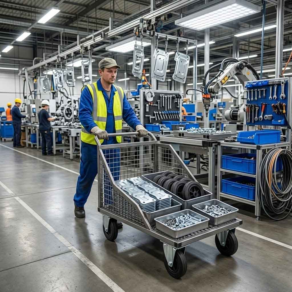 80mm Pressed Steel Fixed Castor with Black Rubber on Polypropylene Wheel - 60kg Load Capacity