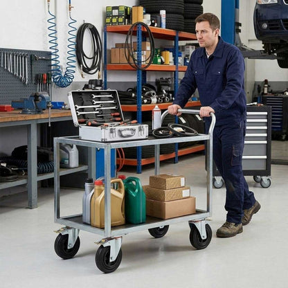80mm Pressed Steel Swivel Castor, Black Rubber on Polypropylene Wheel, Directional Brake - 60kg Load