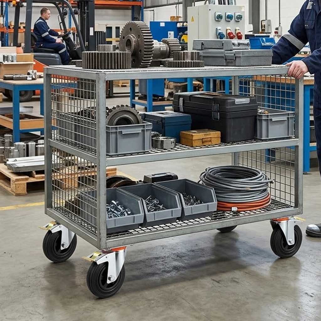 80mm Pressed Steel Swivel Castor, Black Rubber on Polypropylene Wheel, Directional Brake - 60kg Load