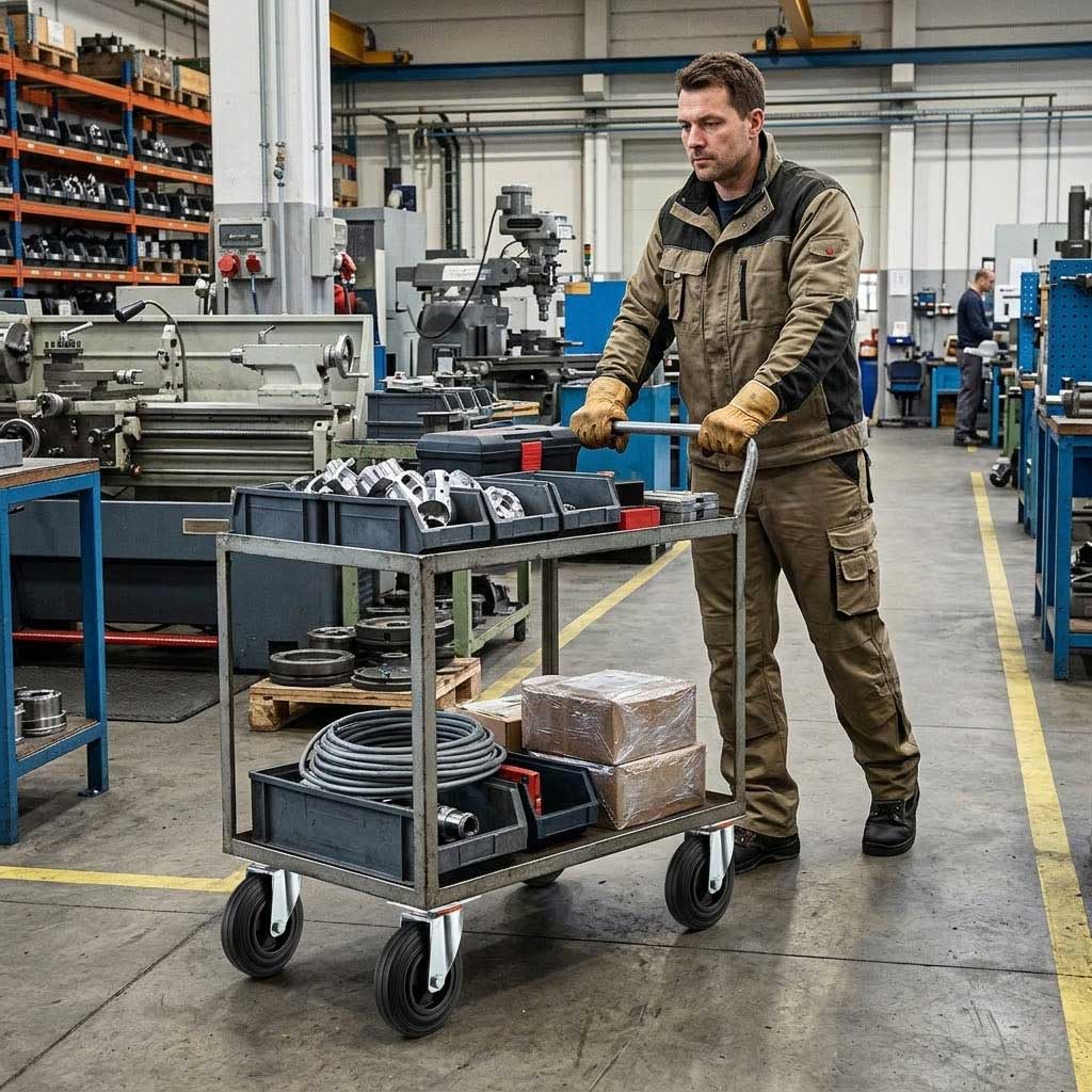 80mm Pressed Steel Swivel Castor with Black Rubber on Polypropylene Wheel - 60kg Load Capacity