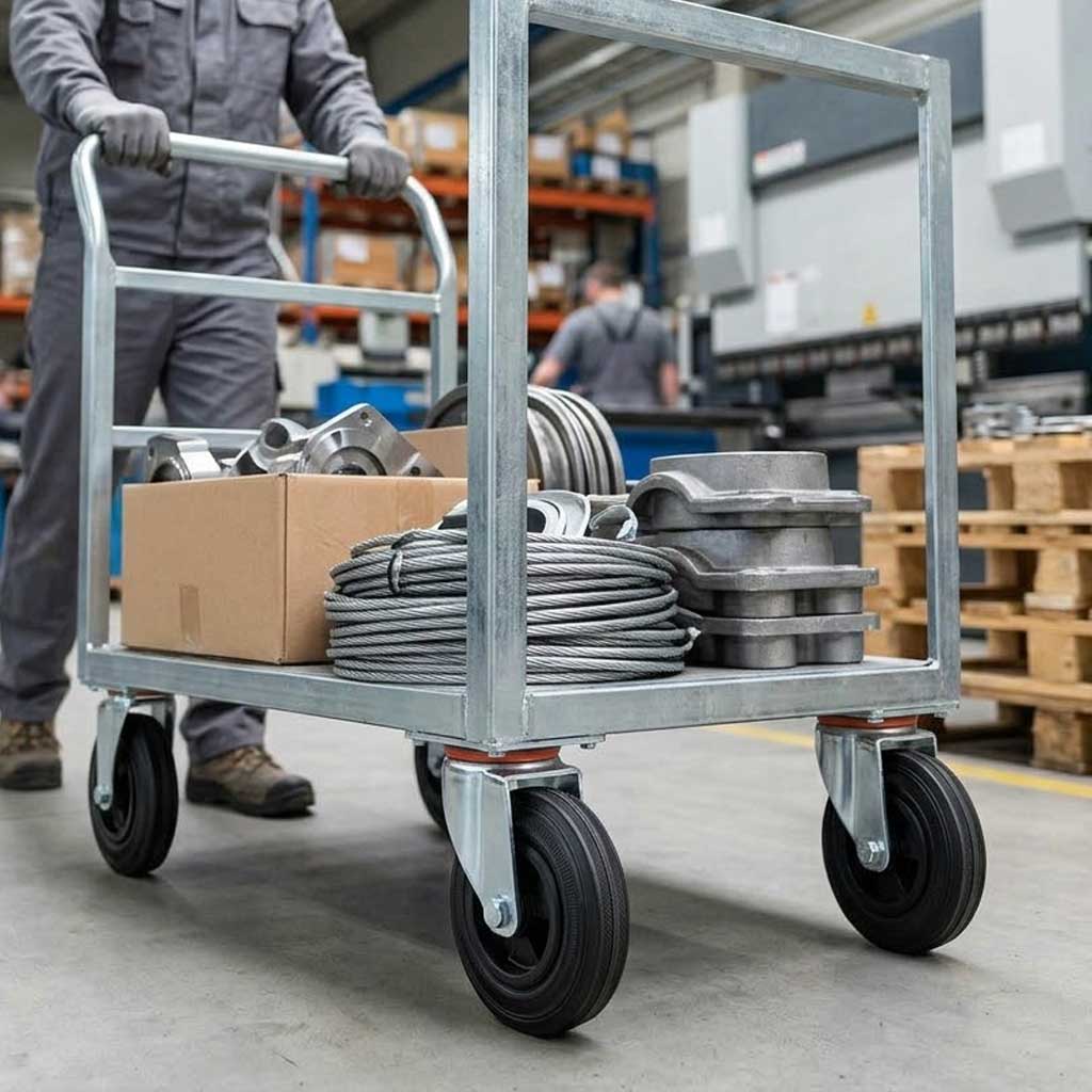 80mm Pressed Steel Swivel Castor with Black Rubber on Polypropylene Wheel - 60kg Load Capacity