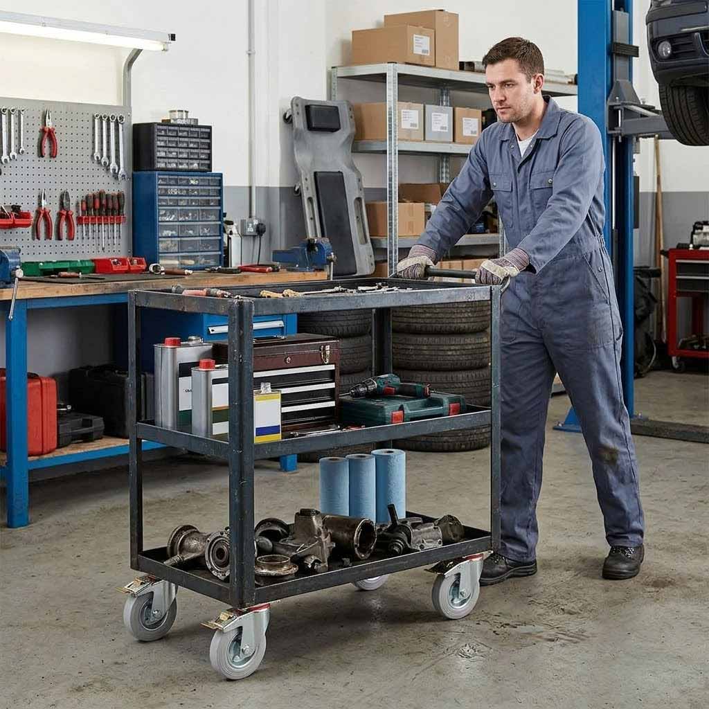 80mm Swivel Castor Wheel with Directional Brake - Grey Rubber - 4-Hole Top Plate, 60kg Load Capacity
