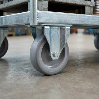 80mm Zinc Plated Fixed Retail Castor Wheel - Grey Thermoplastic Rubber Wheel - 50kg Load Capacity