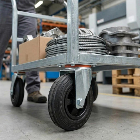 80mm Pressed Steel Swivel Castor with Black Rubber on Polypropylene Wheel - 60kg Load Capacity