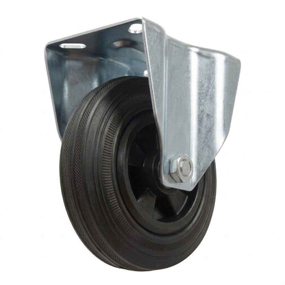 Pressed Steel Fixed Castors with Black Polypropylene Wheel