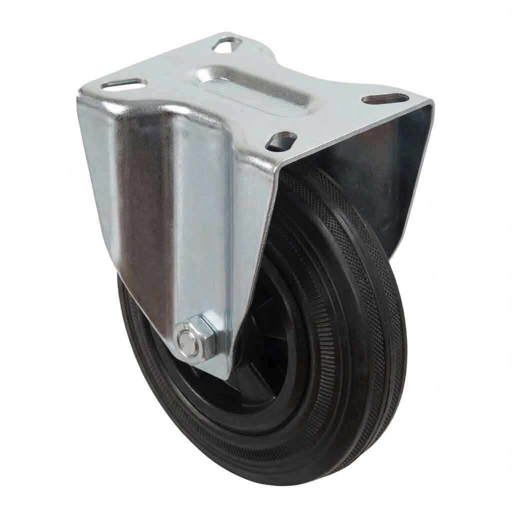 Pressed Steel Fixed Castors with Black Polypropylene Wheel