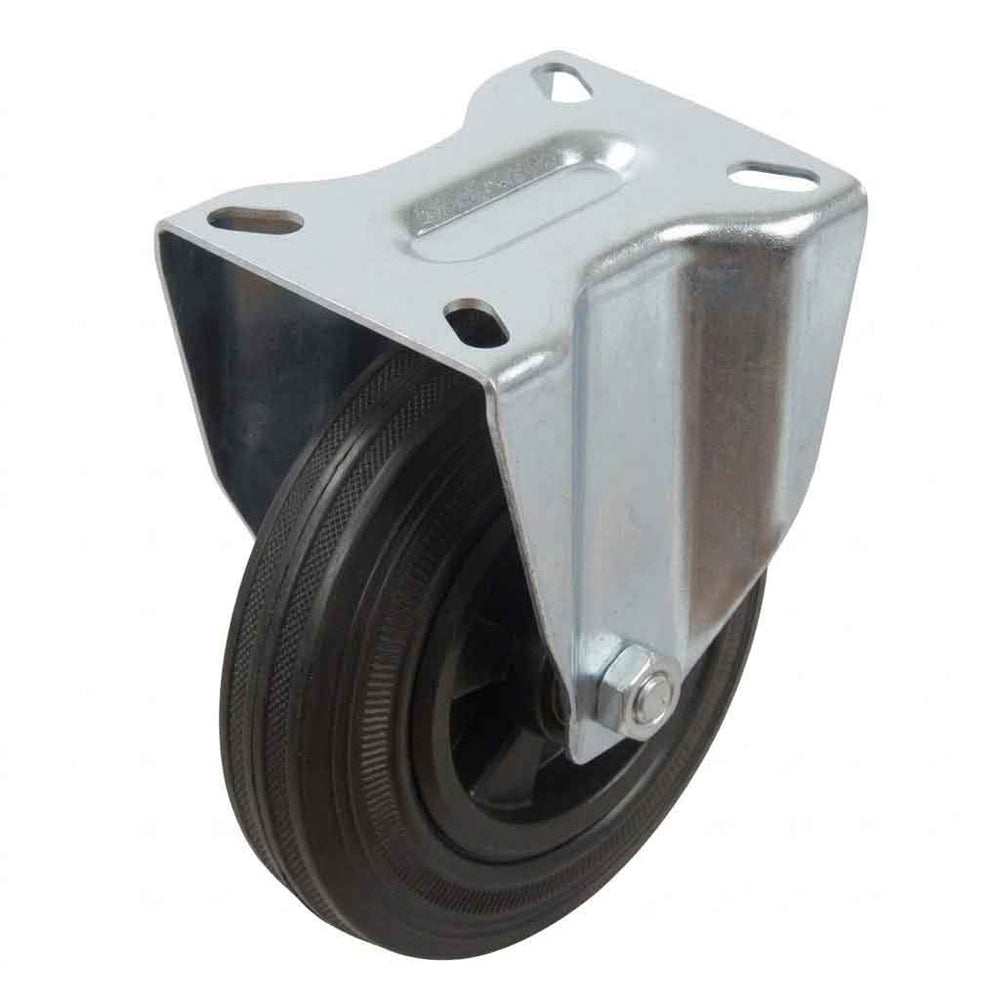 Pressed Steel Fixed Castors with Black Polypropylene Wheel