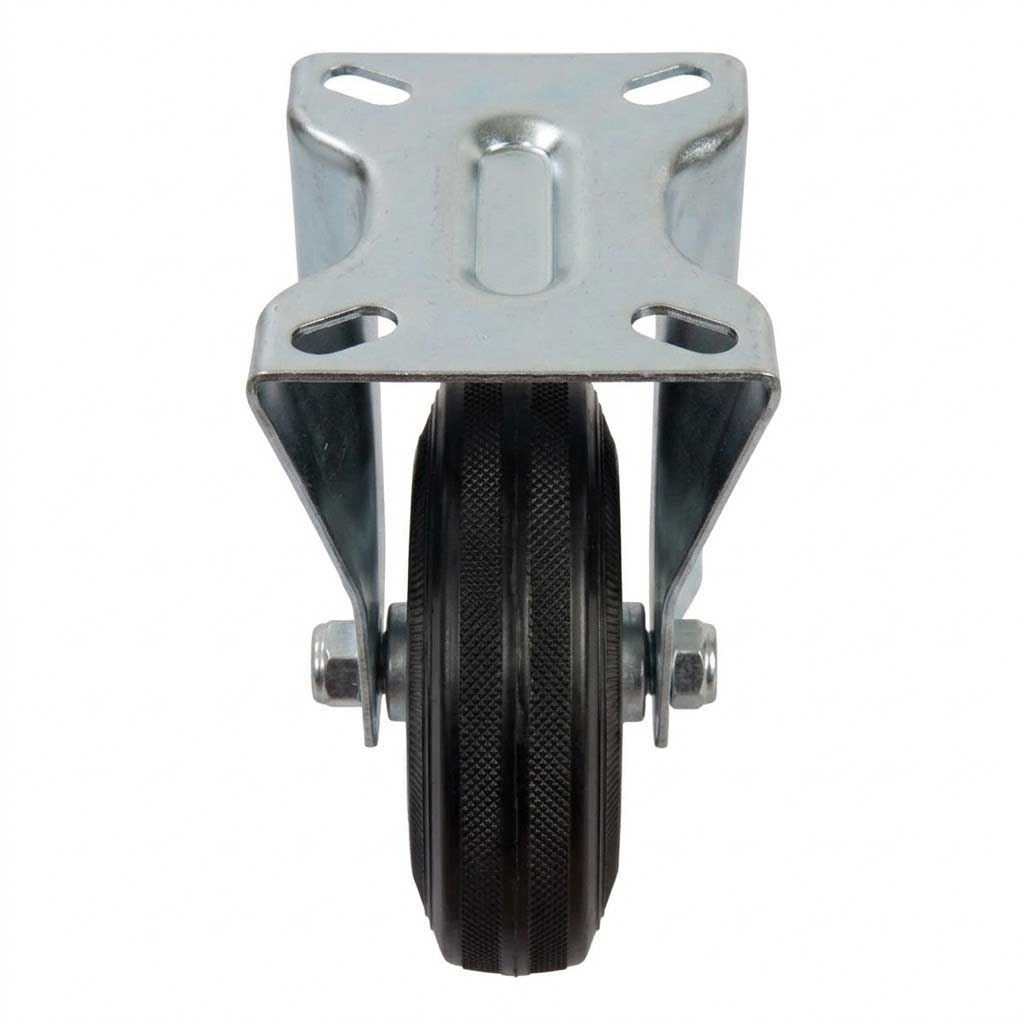 Pressed Steel Fixed Castors with Black Rubber Wheel
