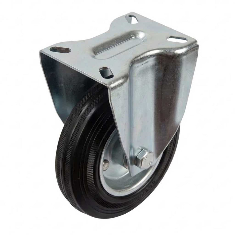 Pressed Steel Fixed Castors with Black Rubber Wheel