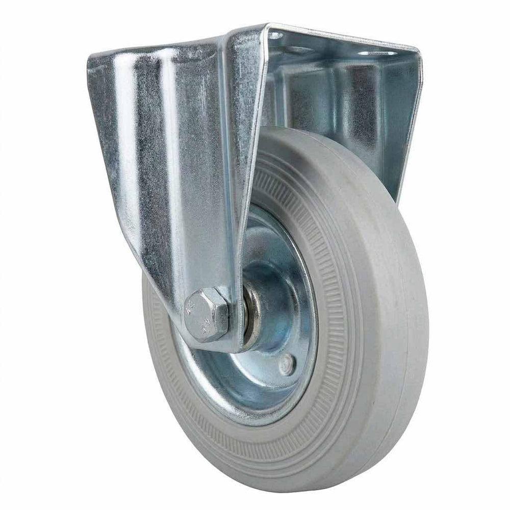 Pressed Steel Fixed Castors with Grey Rubber Wheel