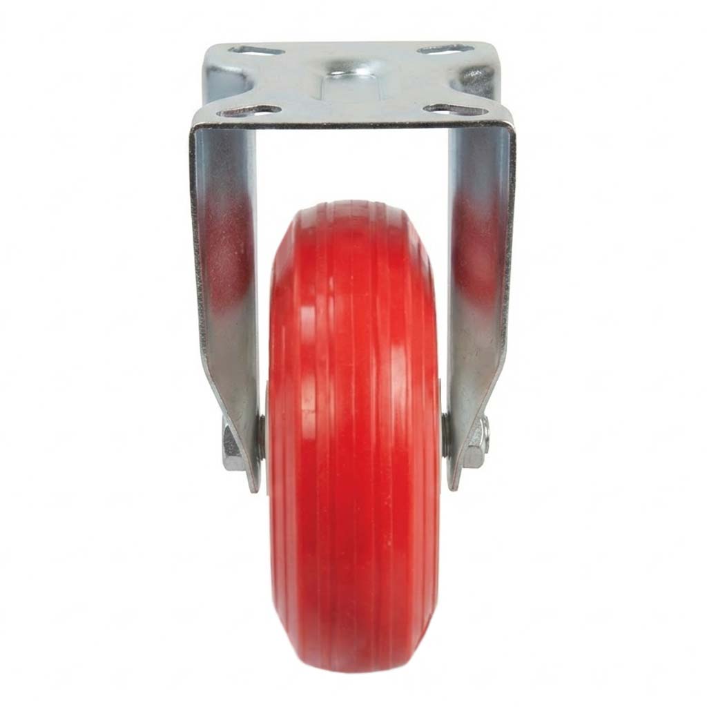 Pressed Steel Fixed Castors with Red Thermoplastic Wheel