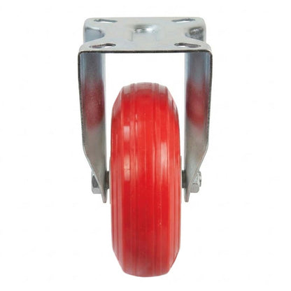 Pressed Steel Fixed Castors with Red Thermoplastic Wheel