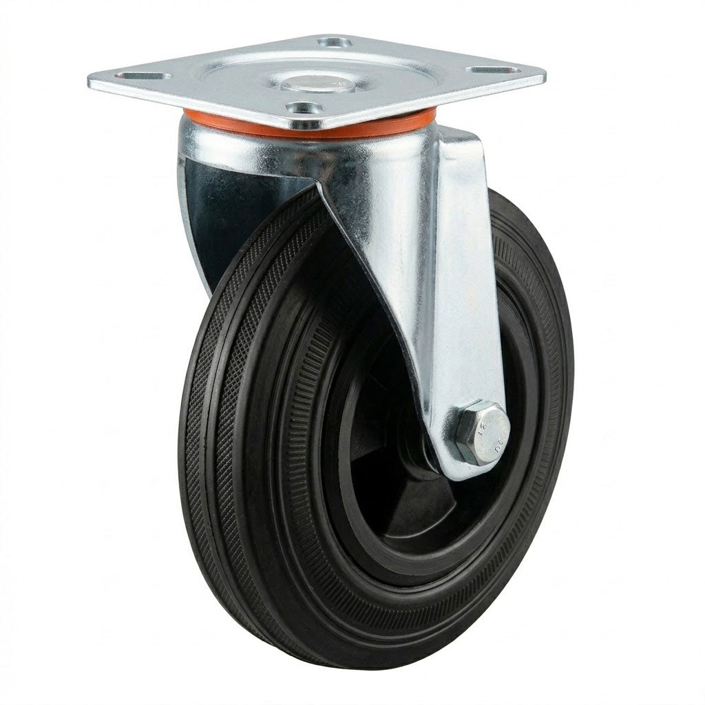 Pressed Steel Swivel Castors with Black Polypropylene Wheel