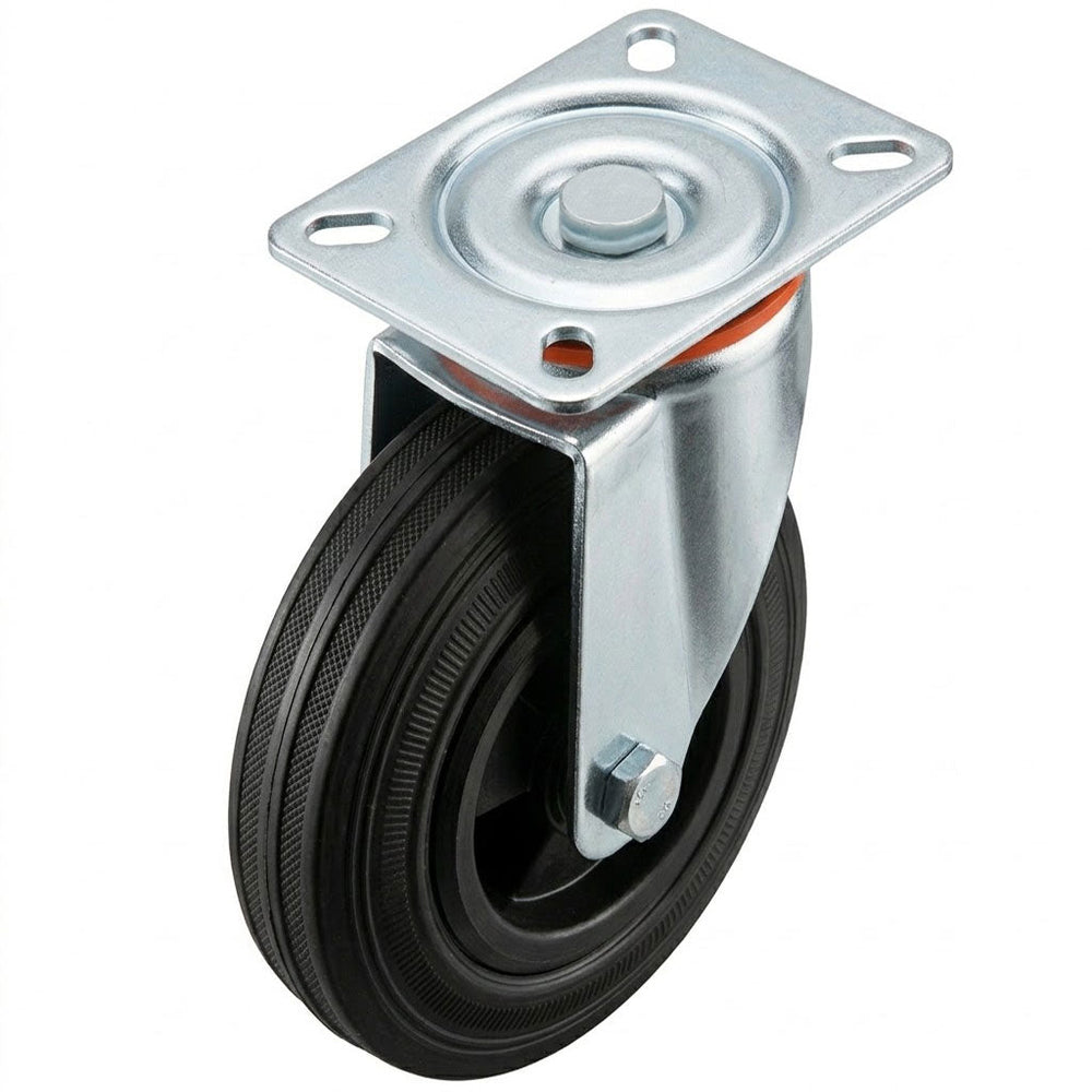 Pressed Steel Swivel Castors with Black Polypropylene Wheel