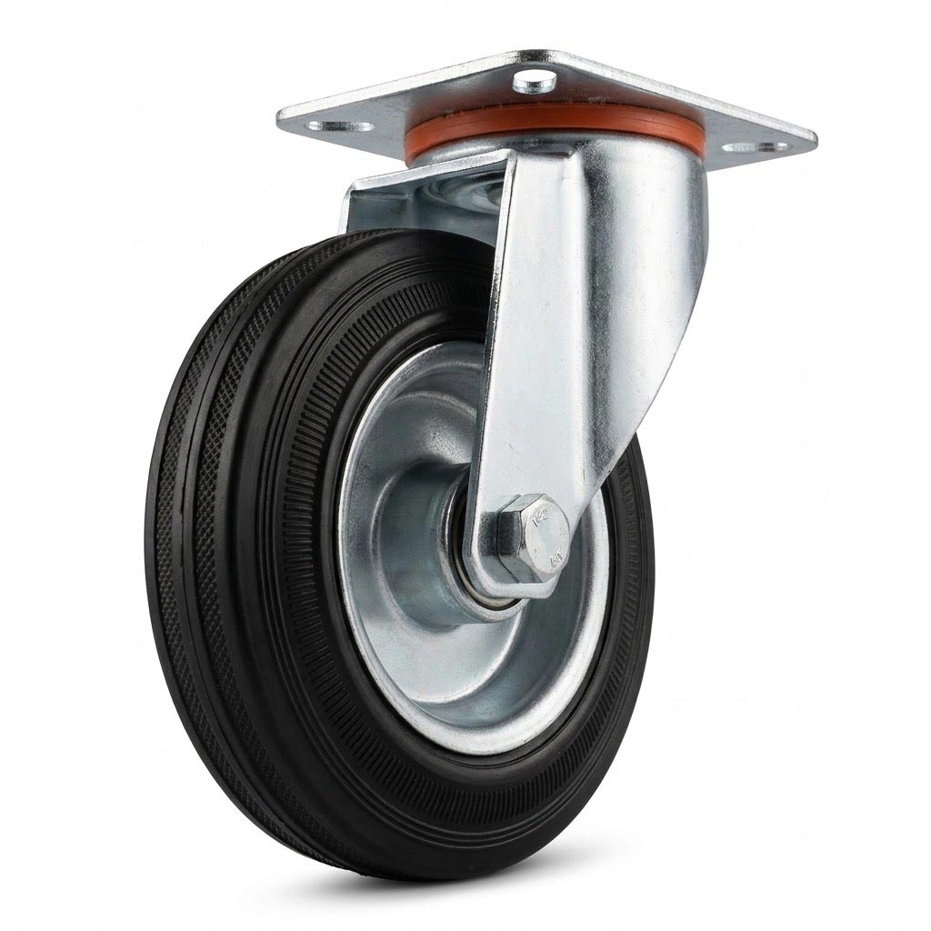 Pressed Steel Swivel Castors with Black Rubber Wheel