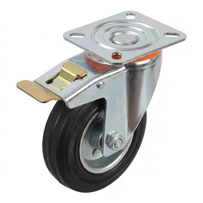 Pressed Steel Swivel Castors with Black Rubber Wheel and Directional Brake