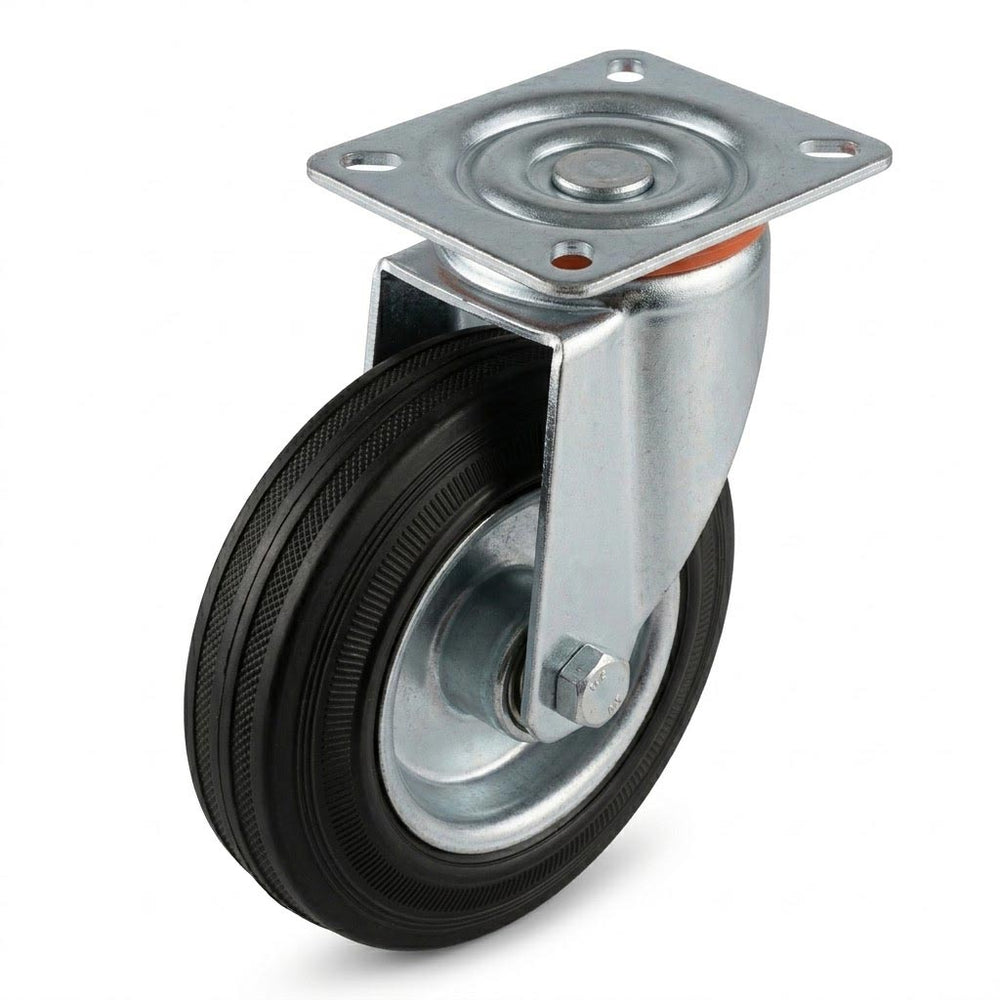 Pressed Steel Swivel Castors with Black Rubber Wheel