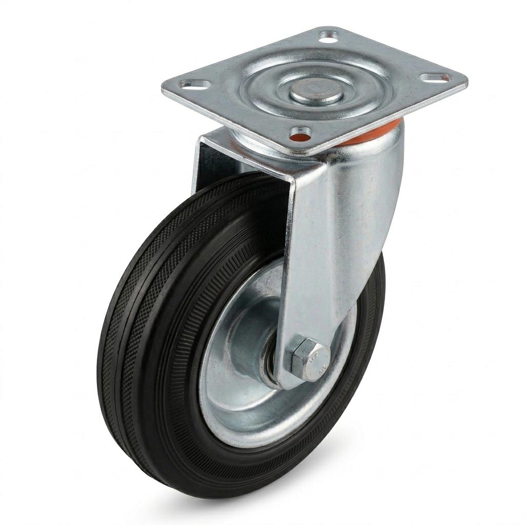 Pressed Steel Swivel Castors with Black Rubber Wheel